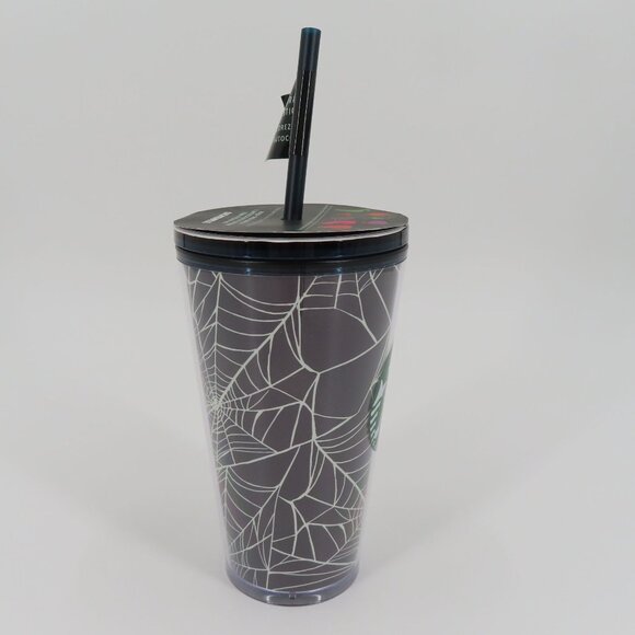 Starbucks 2021 Glow In The Dark Spiderweb Tumbler 16 Oz Halloween Spooky NEW - Picture 8 of 11